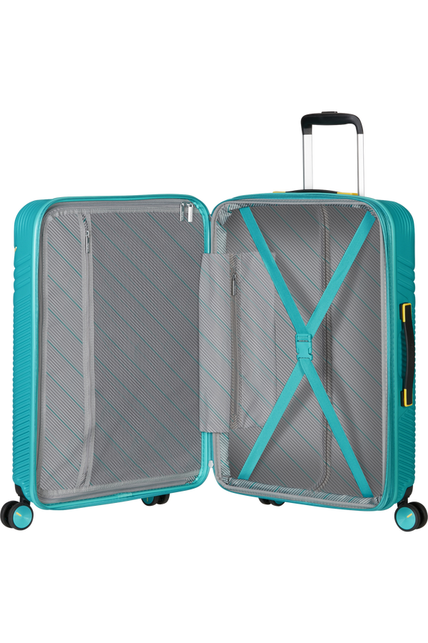 American Tourister Triple Trace Spinner TSA Expandable 67cm  Turquoise/Yellow